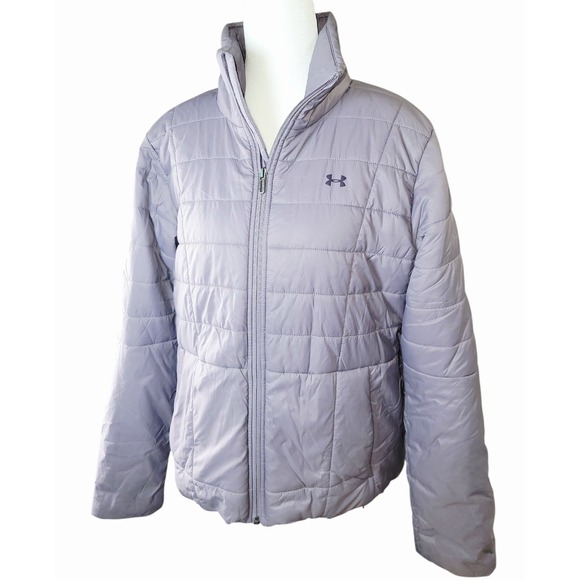 Under Armour Women Puffer Jacket Size Large Purple Quilted Full Zip Lightweight - Picture 2 of 9